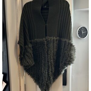 EUC Women's Olive Green Rabbit Fur Wool/ Knit blend Sweater Vest MED